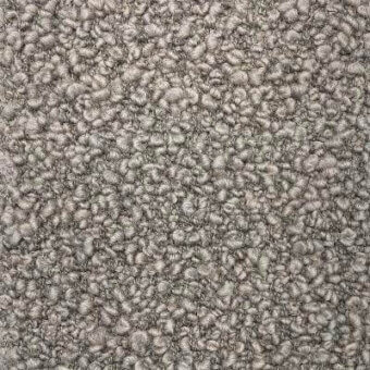 Moroso Zampogna fabric sample in pewter gray features a dense, looped fiber texture with heathered tonal variations and consistent spherical forms.